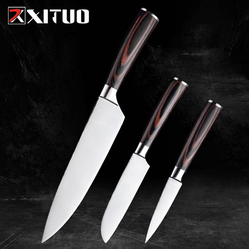 XITUO Kitchen Knife Set Stainless Steel Paring Utility Santoku Chef Sliced fruit knife Bread