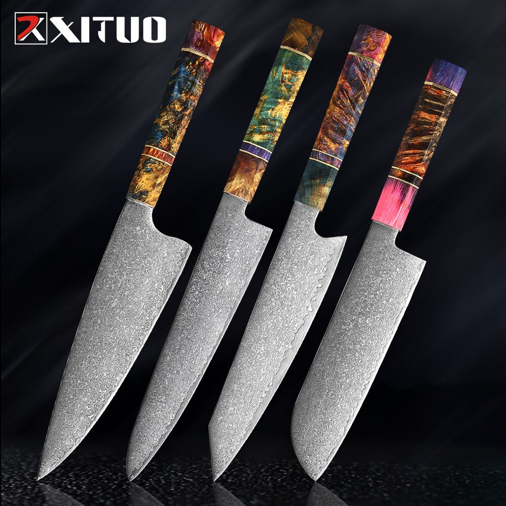 XITUO 2-5PCS Knives Set Nakiri Knife Japanese Damascus Steel Chef Knife Unique Solidified