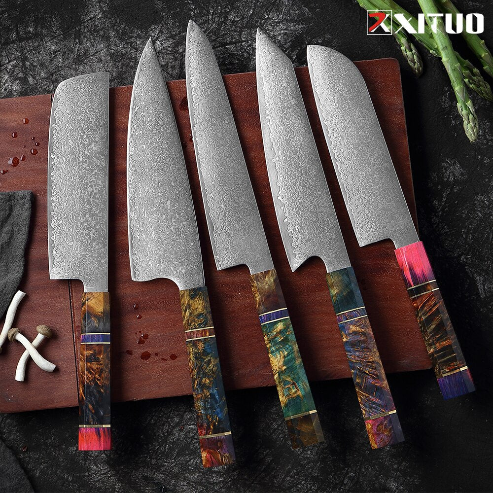 XITUO 2-5PCS Knives Set Nakiri Knife Japanese Damascus Steel Chef Knife Unique Solidified