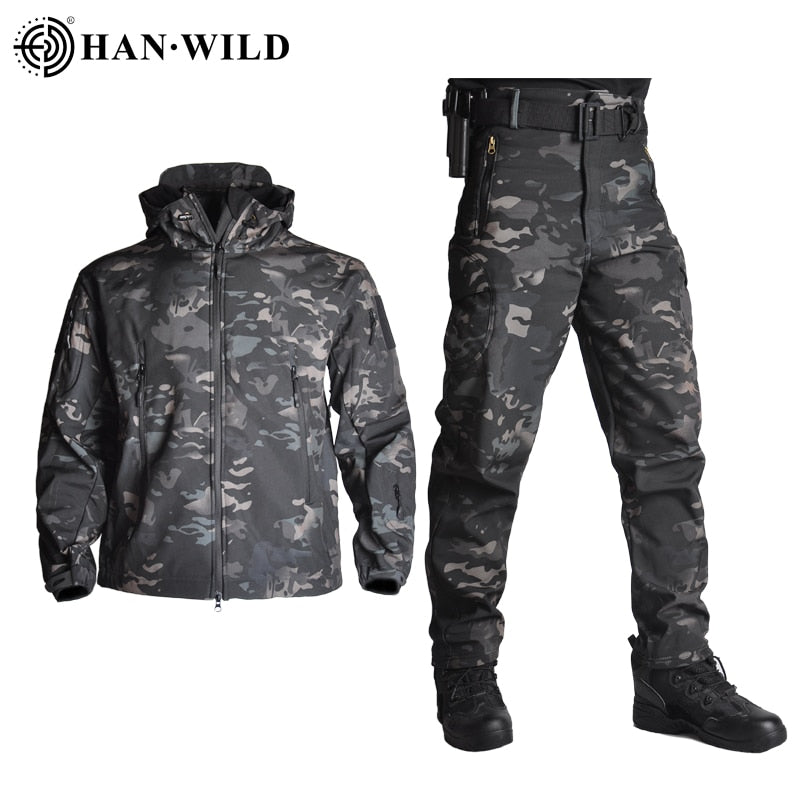 5XL Tactical Clothing Jackets + Pants Men Soft Fleece Jacket Army Windproof