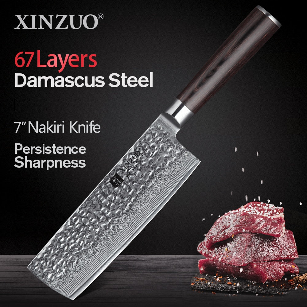 1-5 PCS Kitchen Knives Set VG10 Damascus Stainless Steel Sharp Chef Santoku Nakiri Handle