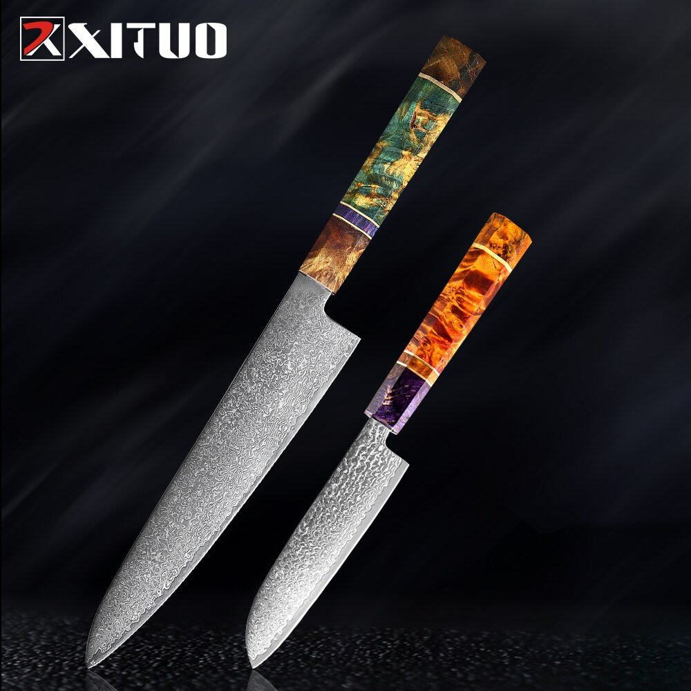 XITUO 2-5PCS Knives Set Nakiri Knife Japanese Damascus Steel Chef Knife Unique Solidified