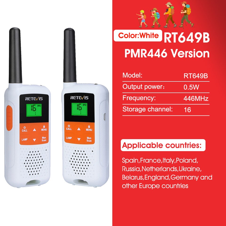 Retevis RT649B Walkie Talkie 2 or 4 Pcs PMR446 Walkie-talkies 1.8km for Motorola Two-way