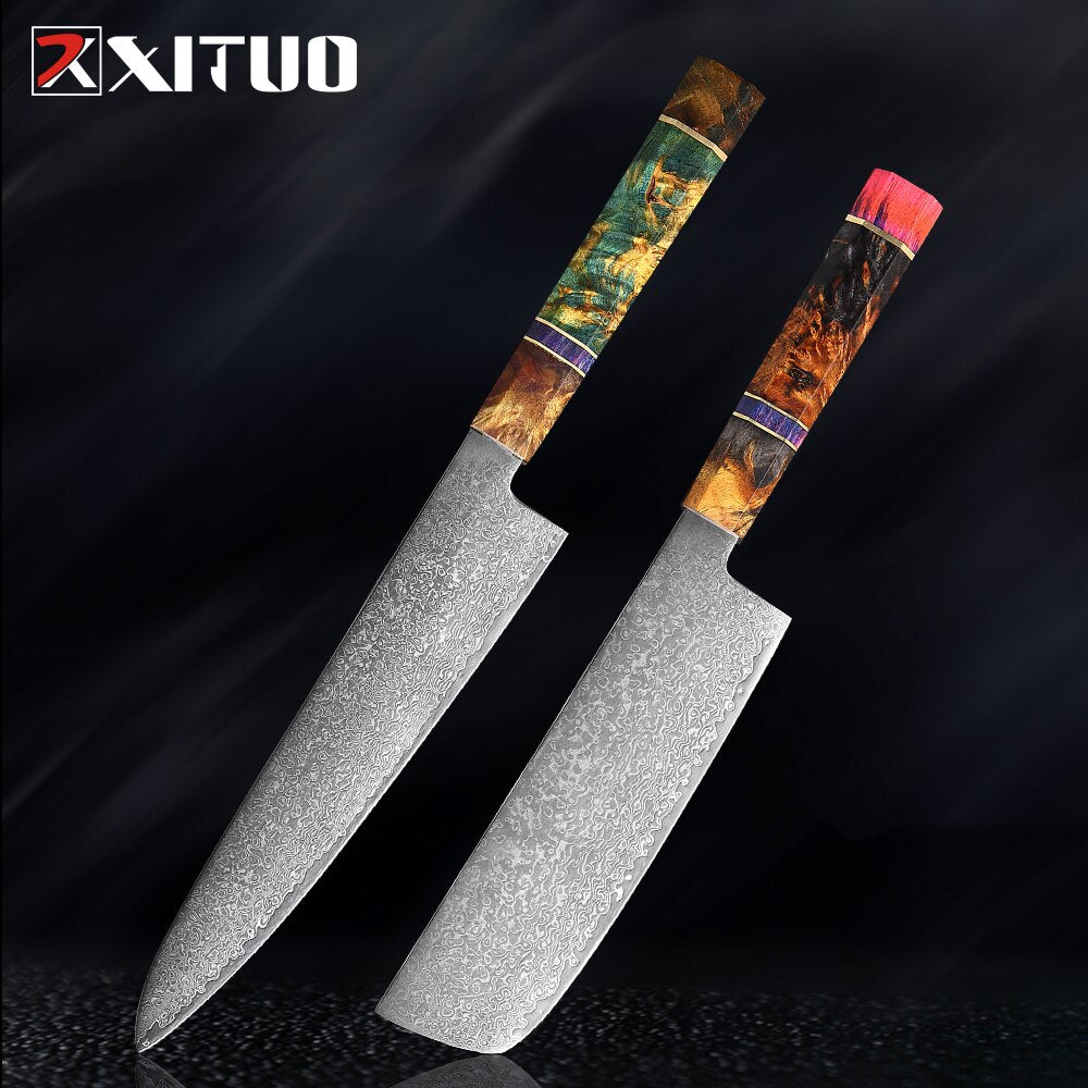 XITUO 2-5PCS Knives Set Nakiri Knife Japanese Damascus Steel Chef Knife Unique Solidified