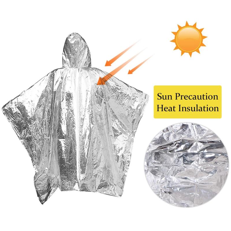 Emergency Blanket Aluminum Film Poncho Raincoat Outdoor Survival Tool Warmer