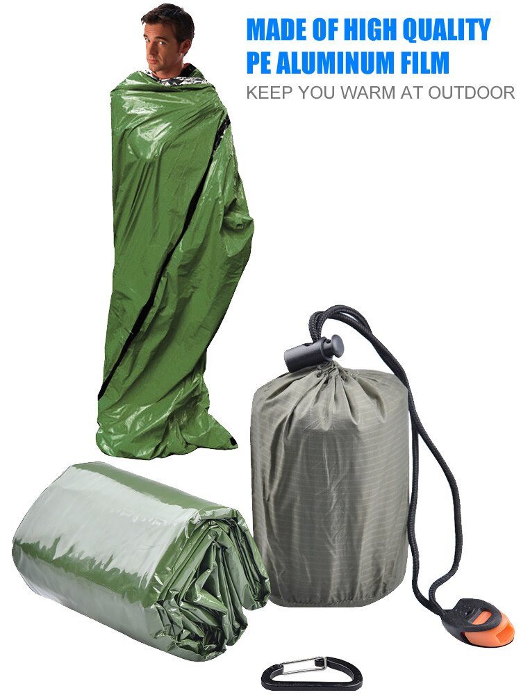 Portable Emergency Sleeping Bag With Whistle PE Aluminum Film Outdoor Survival Tools