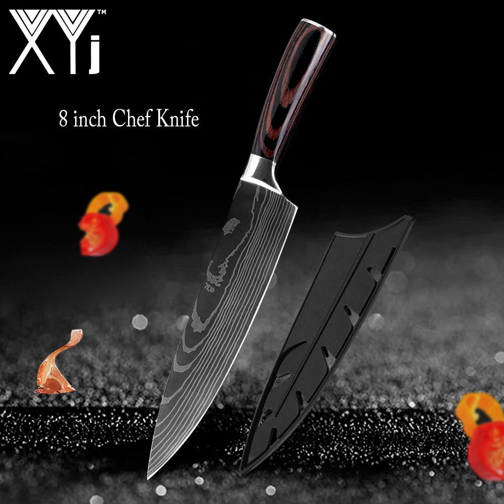 Kitchen Knife Set Stainless Steel Holder Gift Cover Bread Paring Nakiri Knives Cutter Tools