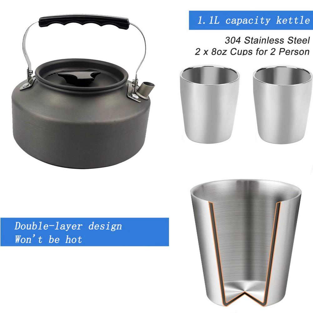 Camping Portable Pot Pan Cup Teaport Set Folding Outdoor Cooking Set Hiking Picnic Tableware Tool