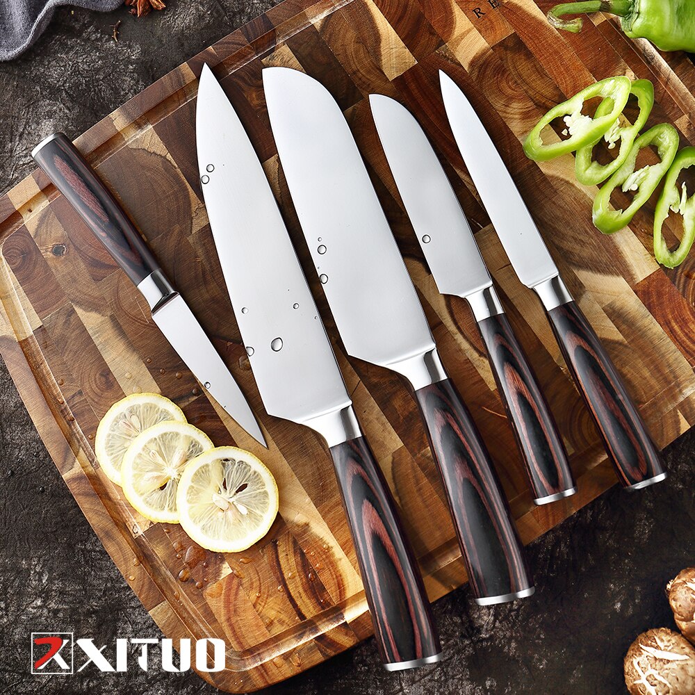 XITUO Kitchen Knife Set Stainless Steel Paring Utility Santoku Chef Sliced fruit knife Bread