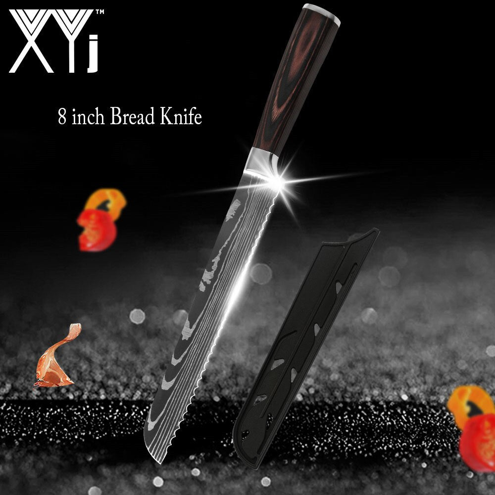 Kitchen Knife Set Stainless Steel Holder Gift Cover Bread Paring Nakiri Knives Cutter Tools