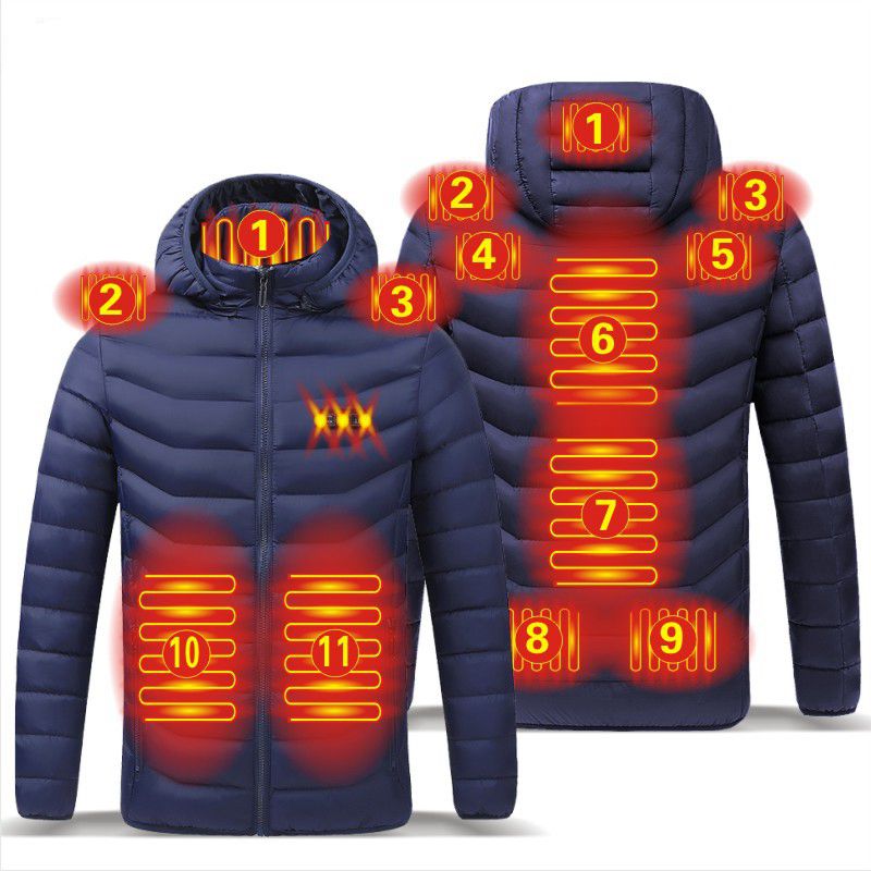 NWE Men Winter Warm USB Heating Jackets Smart Thermostat Pure Color Hooded Heated Jackets