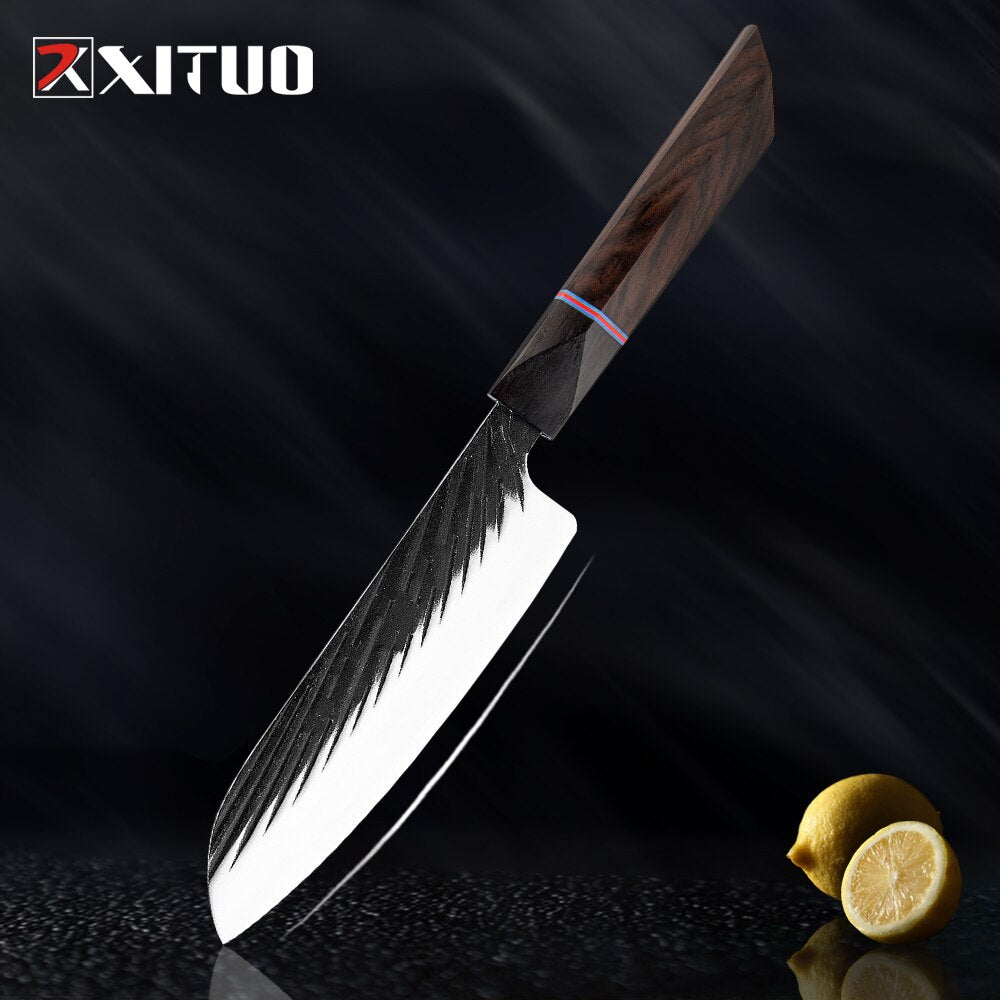 8 Sets Kitchen knives Handmade Forged Japanese Sharp Chef Knife 440C Steel Cleaver