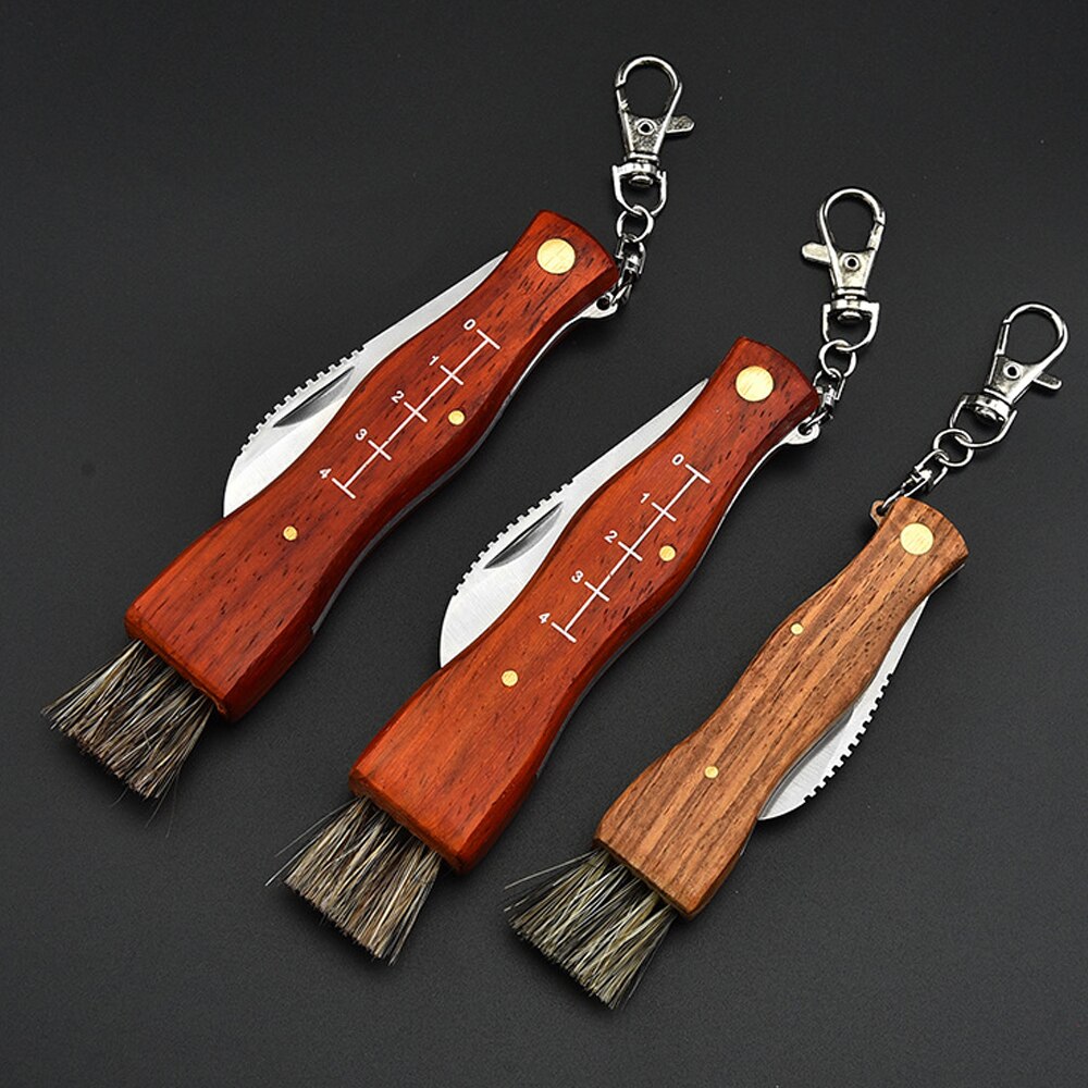 Outdoor Camping BBQ Mushroom Knife With Brush Portable Keychain Sharp Hunting Survival