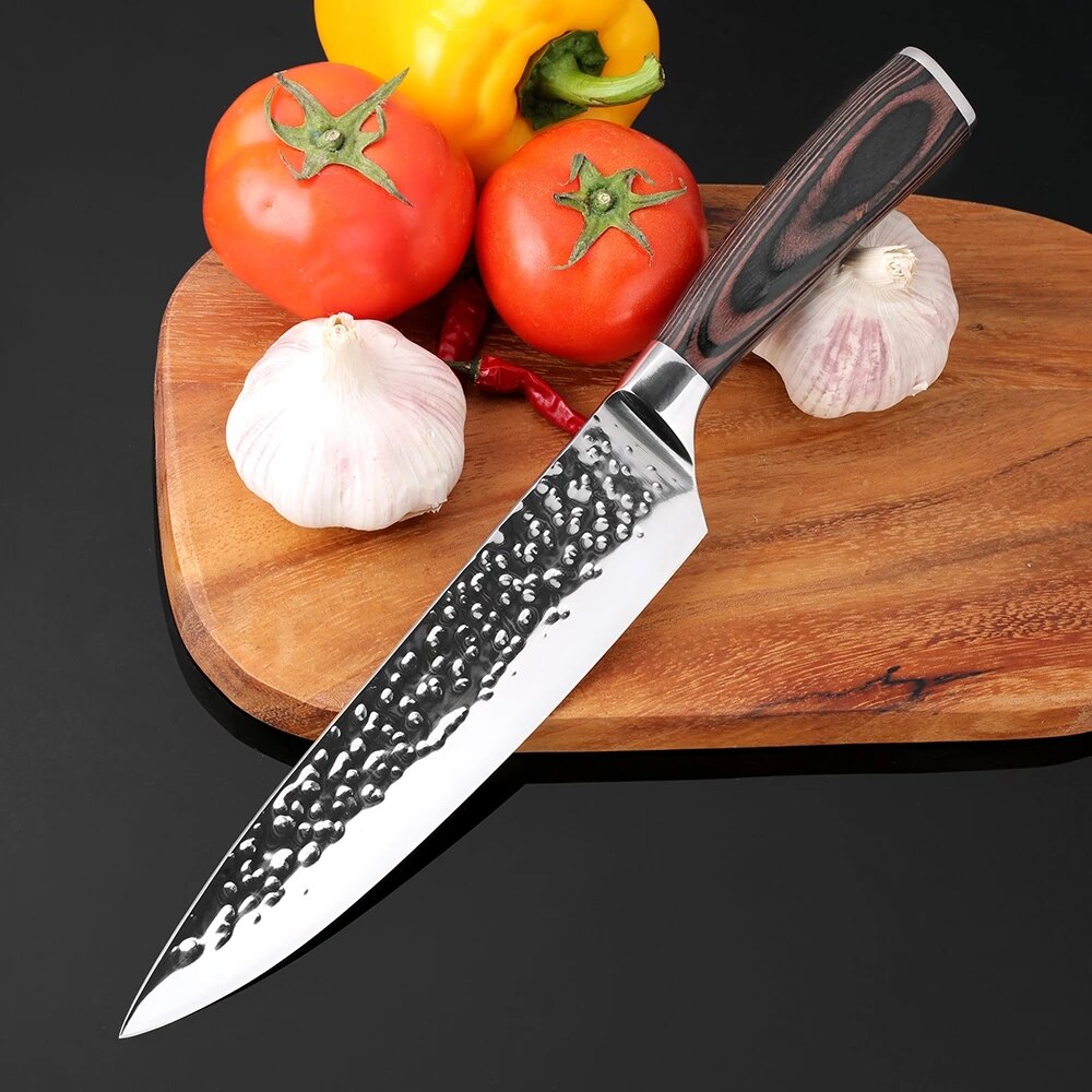 Kitchen Knives 8" Stainless Steel Chef Knife High Grade 7Cr17 Frozen Meat Cutter Wood Handle