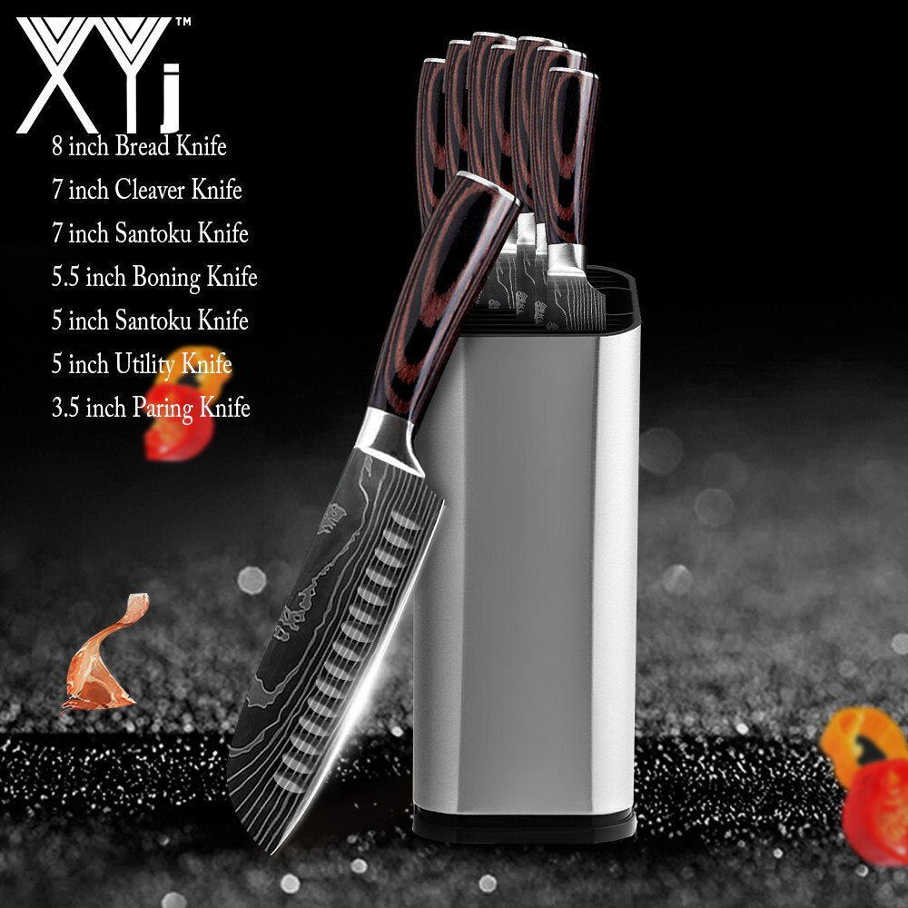 Kitchen Knife Set Stainless Steel Holder Gift Cover Bread Paring Nakiri Knives Cutter Tools