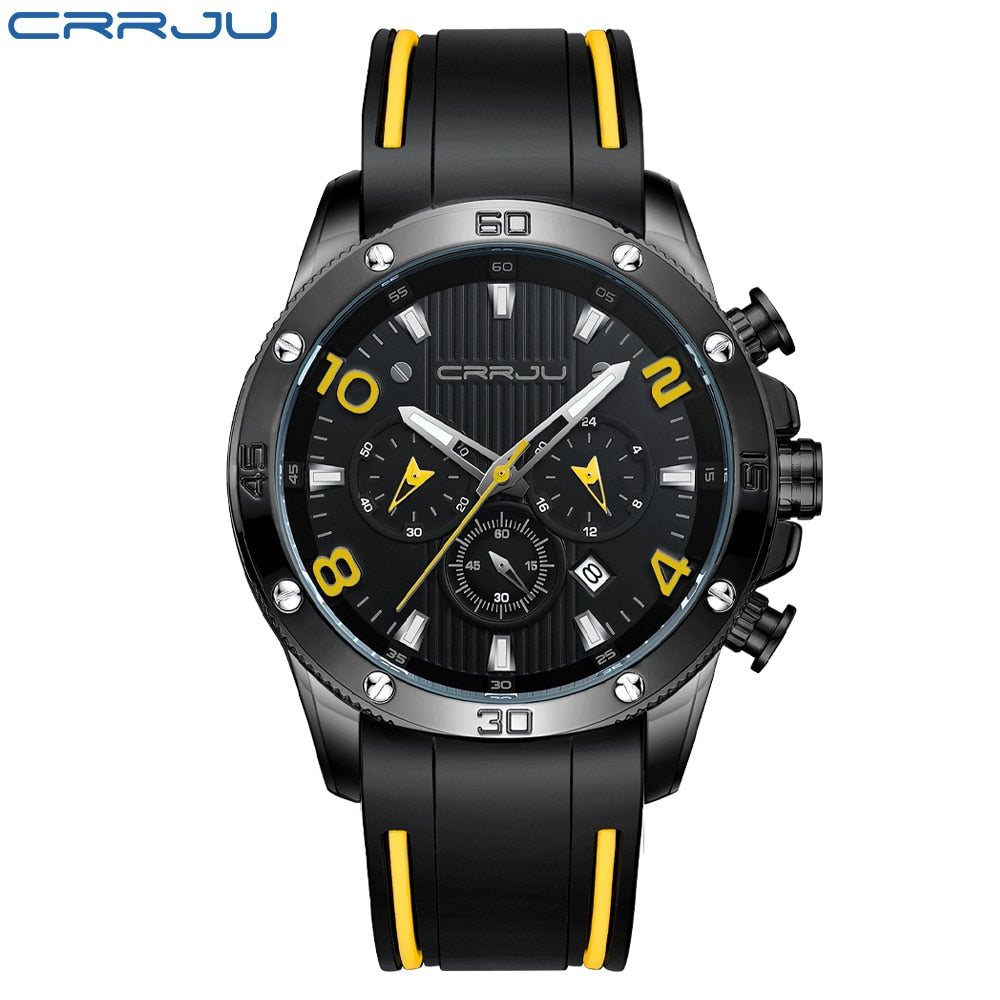 CRRJU Men's Watch Chronograph Outdoor Sports Waterproof Watches Luminous Display