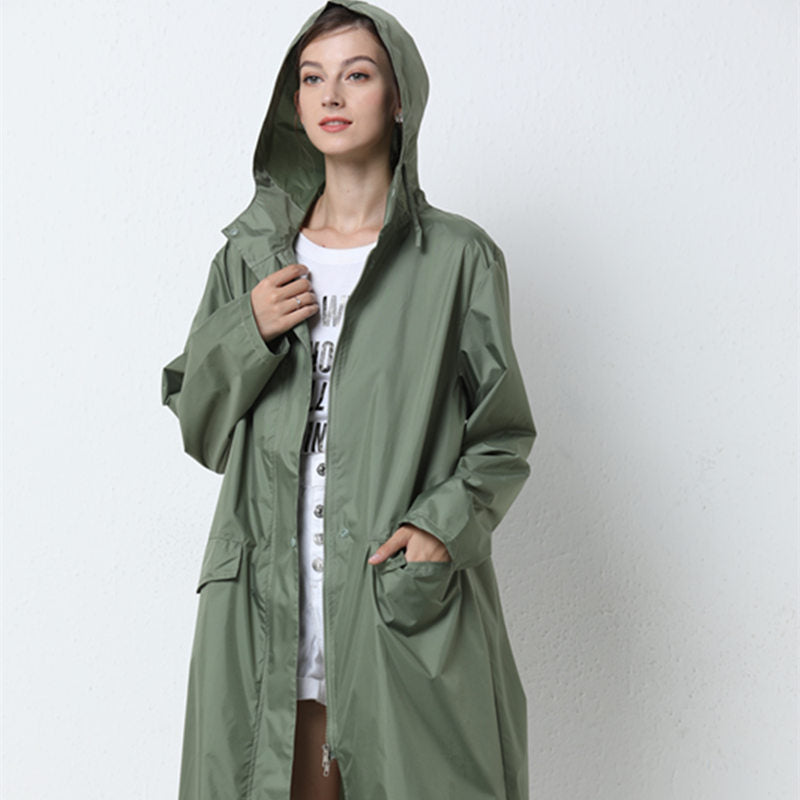 Long Raincoat Women Waterproof Windproof Hooded Light Hiking Coat Ponchos