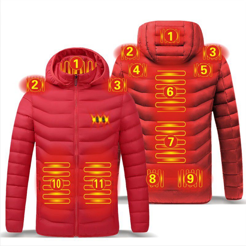 NWE Men Winter Warm USB Heating Jackets Smart Thermostat Pure Color Hooded Heated Jackets