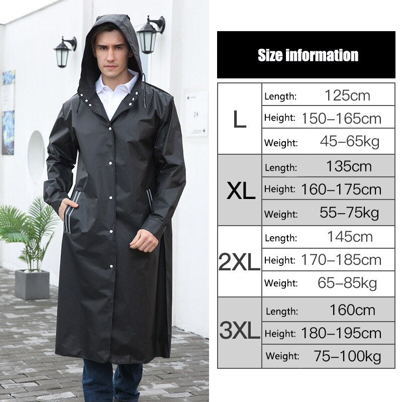 Fashion Long Raincoat Men Women EVA Black Impermeable Outdoor Hiking Poncho