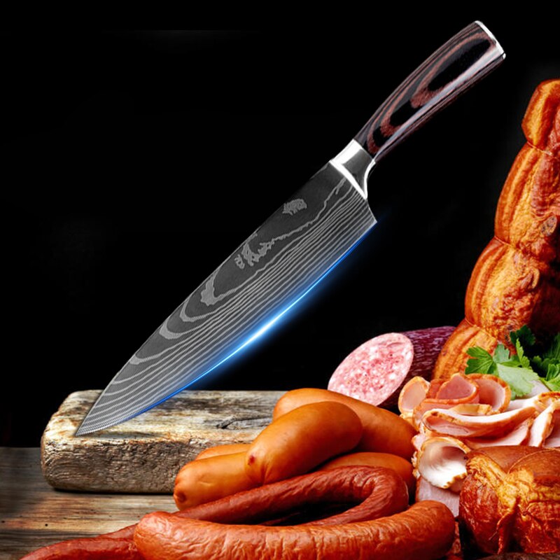 New Stainless Steel Kitchen Knife Set 5PCS High Quality Sharp Japanese Chef Cleaver Meat Wood