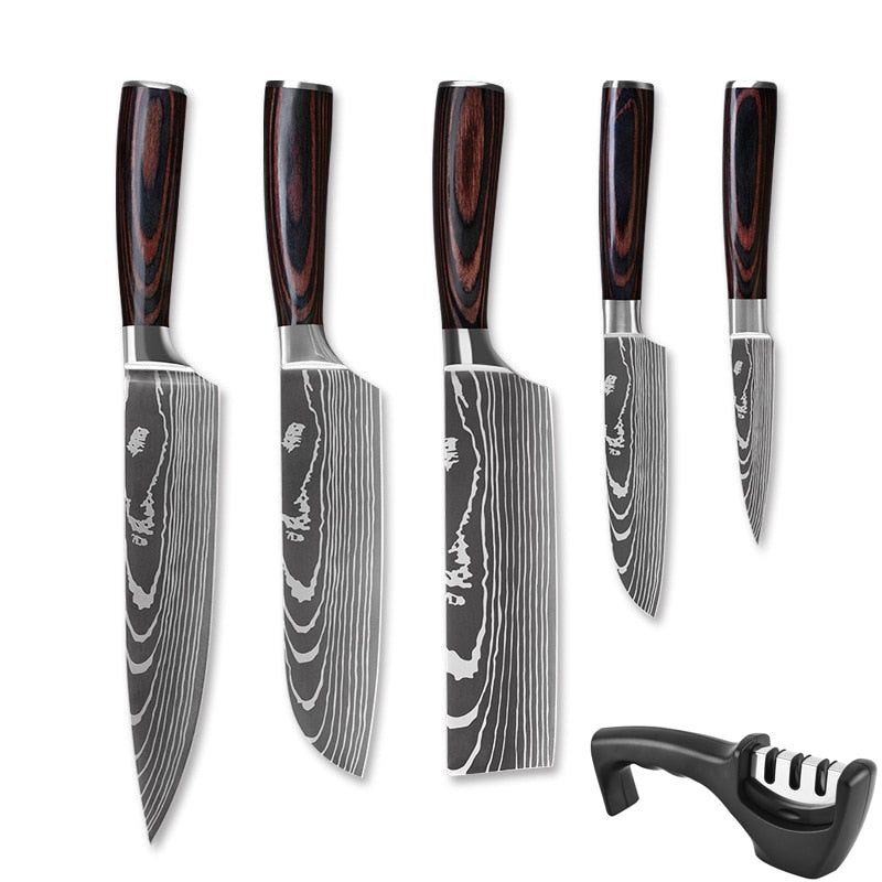 Stainless Steel Damascus Pattern Chef Knives Set Kitchen Set Butcher Boning Knife