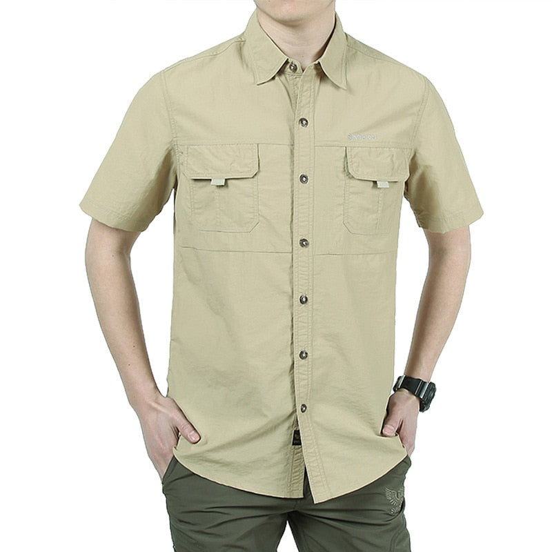 Summer Men Short Sleeve Army Shirts Quick Dry Turn Down Collar Tactical Shirt Outdoor