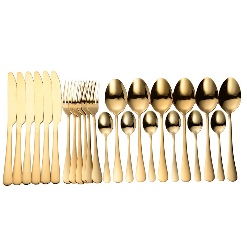 New Tableware Forks Knives Spoons Stainless Steel Golden Cutlery Set Silverware Set Gold 24 Pcs