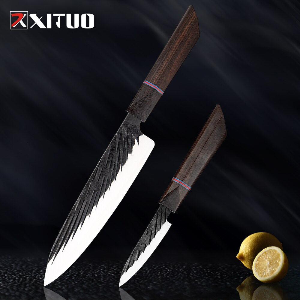 8 Sets Kitchen knives Handmade Forged Japanese Sharp Chef Knife 440C Steel Cleaver