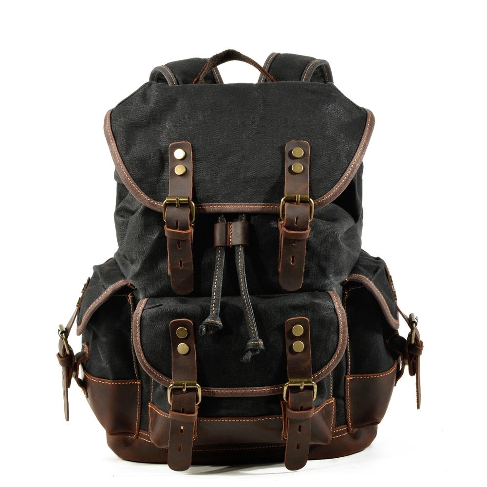 Waxed Canvas Backpack Men Backpacks Leisure Rucksack Travel School Bag Laptop