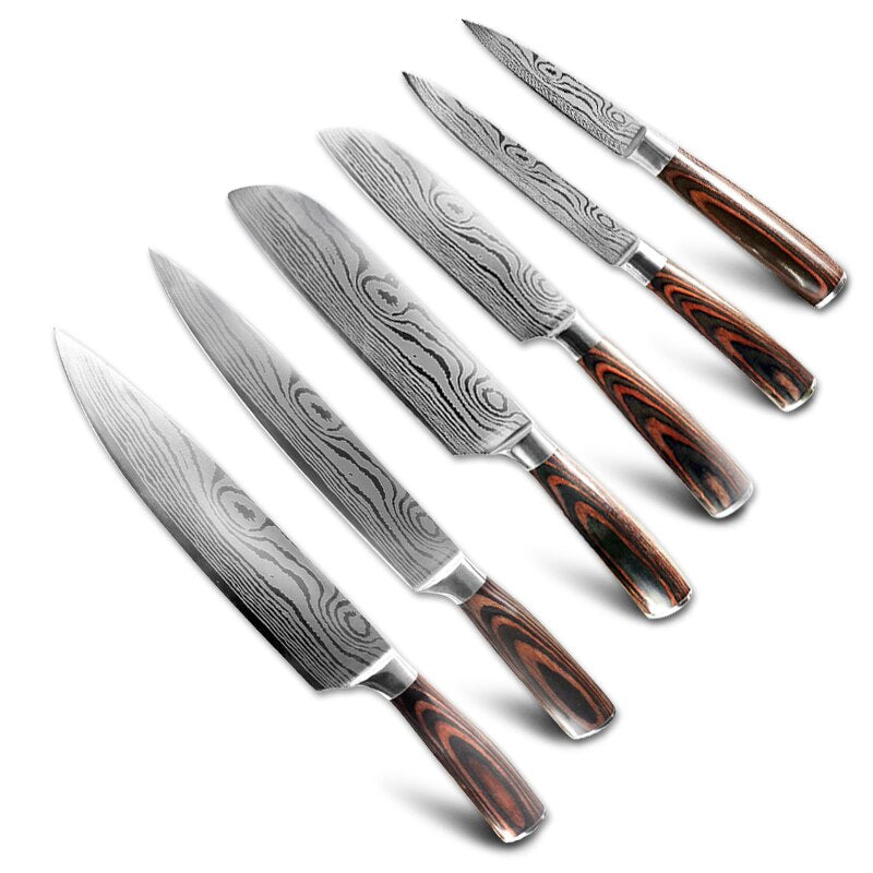 10pcs Damascus Kitchen Knife Set Laser Pattern Professional Chef Knives 440C Stainless