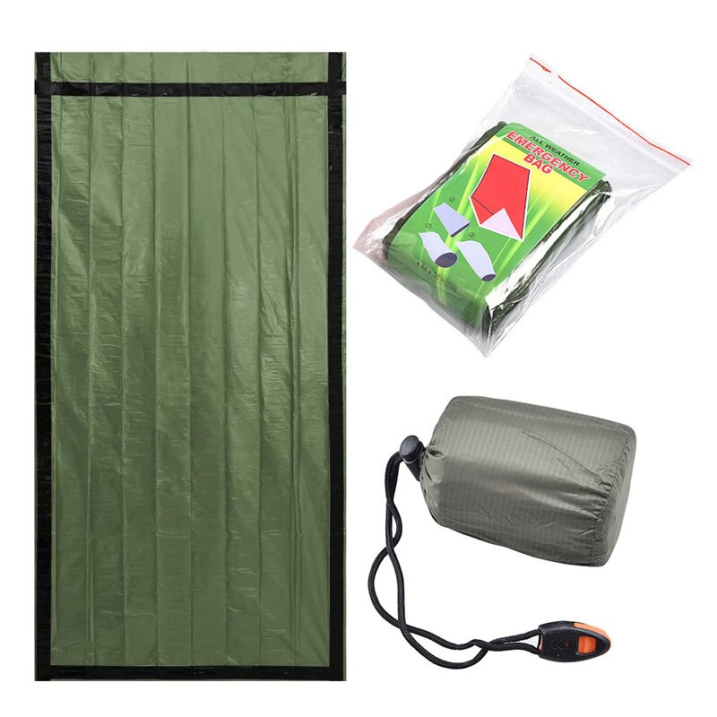 Portable Emergency Sleeping Bag With Whistle PE Aluminum Film Outdoor Survival Tools