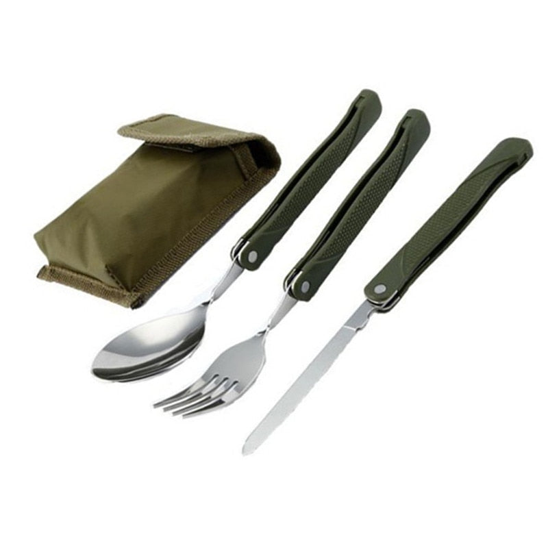 Long cookware backpack Spork fork stainless steel fold knife utensil spoon set combo Picnic camp