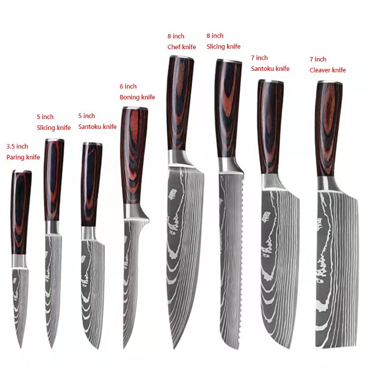 Stainless Steel Damascus Pattern Chef Knives Set Kitchen Set Butcher Boning Knife