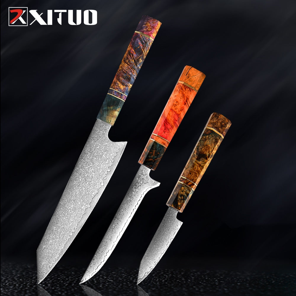 XITUO 2-5PCS Knives Set Nakiri Knife Japanese Damascus Steel Chef Knife Unique Solidified