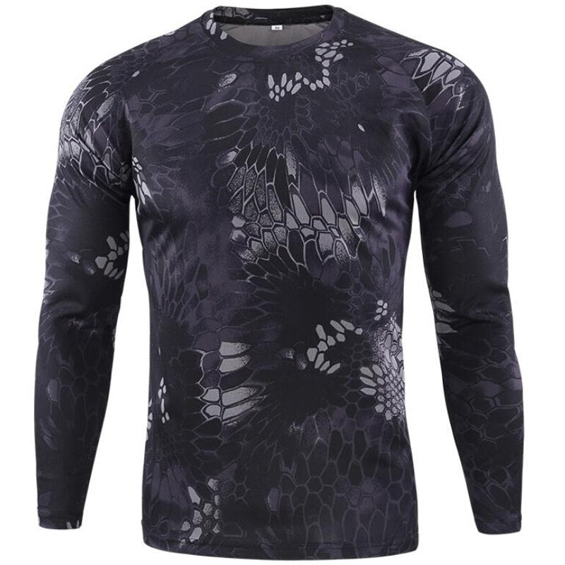 Summer Camouflage T-shirt Quick-Drying Breathable Long Sleeve Tops Men Hiking