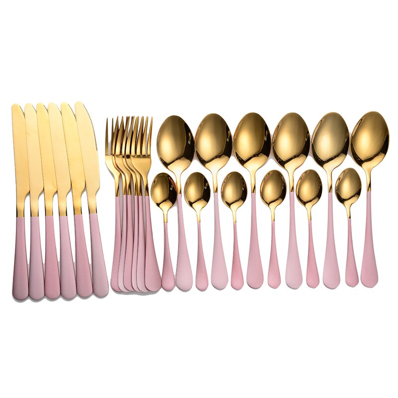 New Tableware Forks Knives Spoons Stainless Steel Golden Cutlery Set Silverware Set Gold 24 Pcs