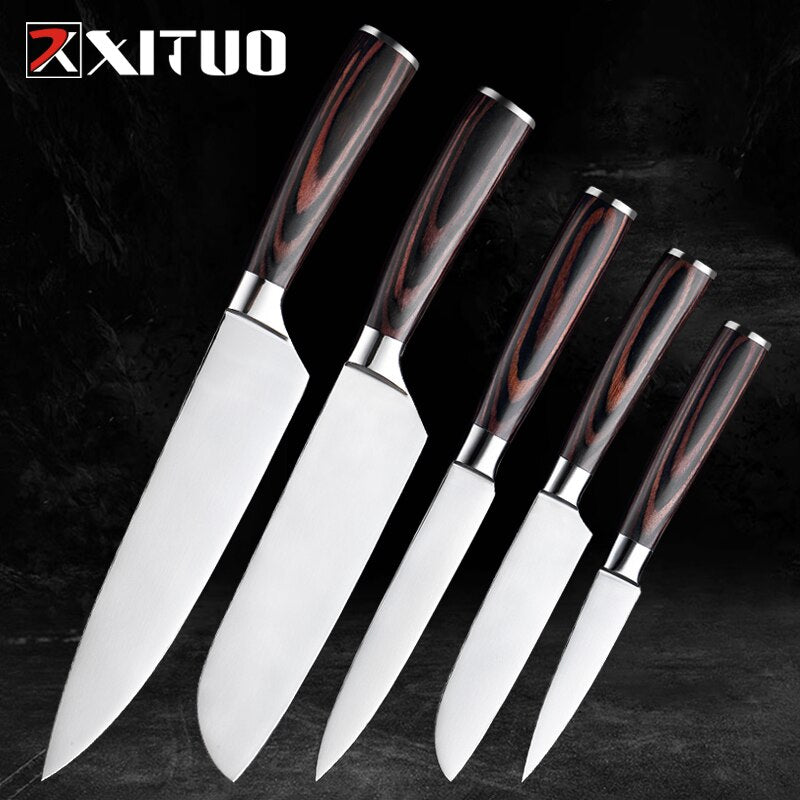 XITUO Kitchen Knife Set Stainless Steel Paring Utility Santoku Chef Sliced fruit knife Bread