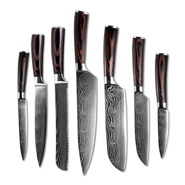 10pcs Damascus Kitchen Knife Set Laser Pattern Professional Chef Knives 440C Stainless