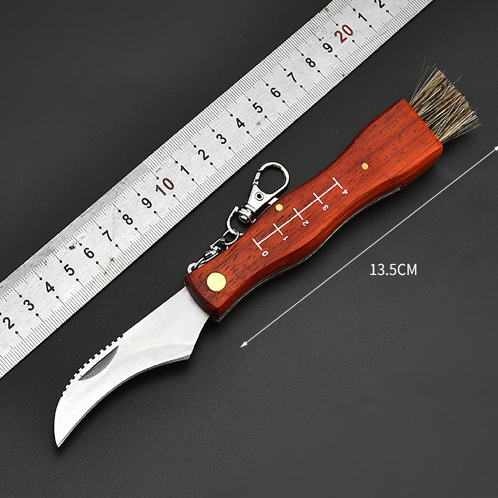 Outdoor Camping BBQ Mushroom Knife With Brush Portable Keychain Sharp Hunting Survival