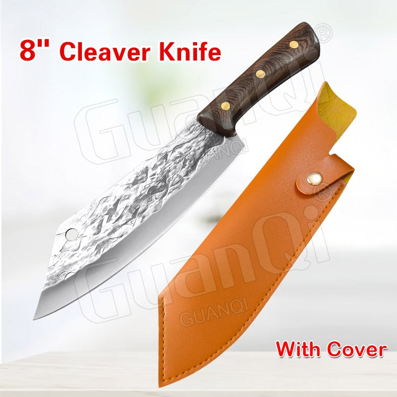 8 Inch Stainless Steel Butcher Knife Fishing Hunting Handmade Forged Bone Knife Meat Cleaver