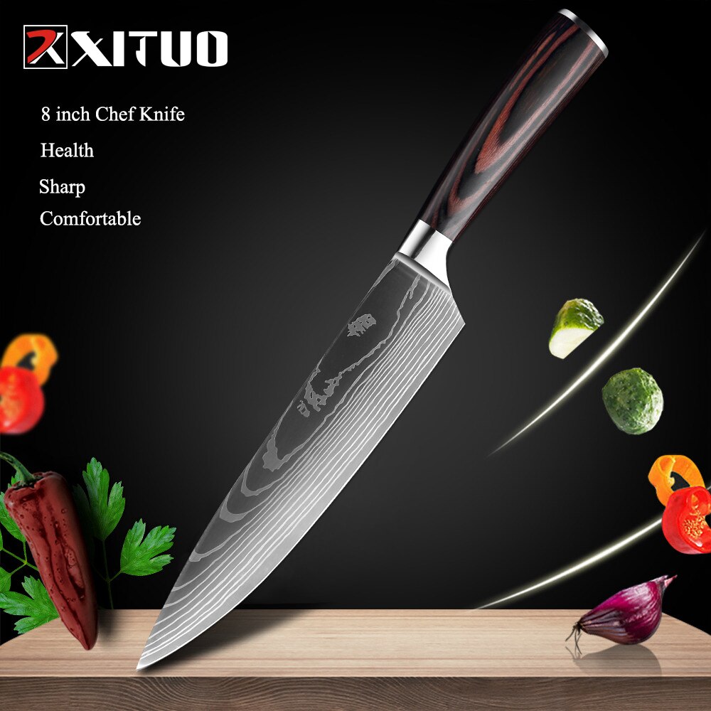 Chef Knife japan kitchen knives Damascus Pattern Chef Knife Sharp Santoku Cleaver Slicing