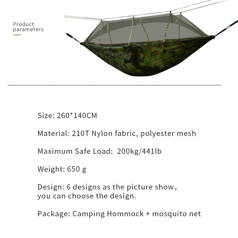 Portable Outdoor Camping Hammock 1-2 Person Go Swing With Mosquito Net Hanging Bed