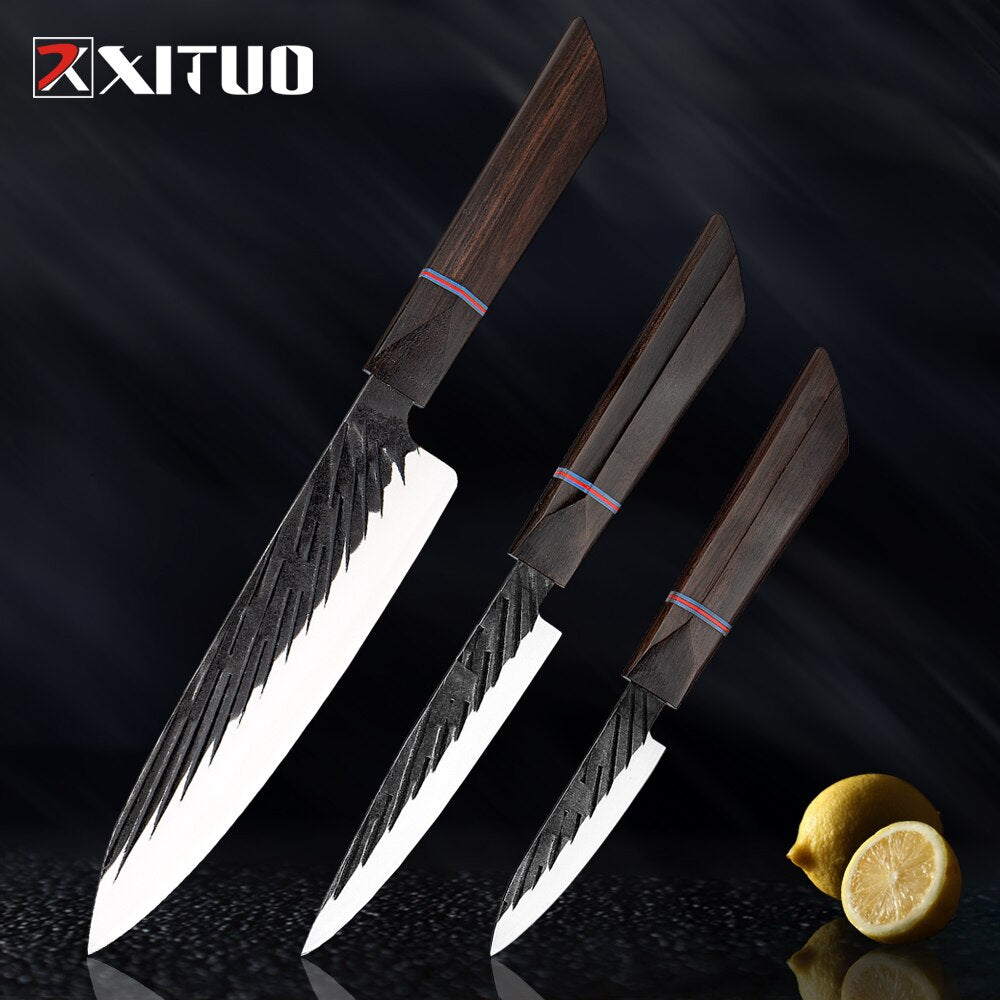 8 Sets Kitchen knives Handmade Forged Japanese Sharp Chef Knife 440C Steel Cleaver