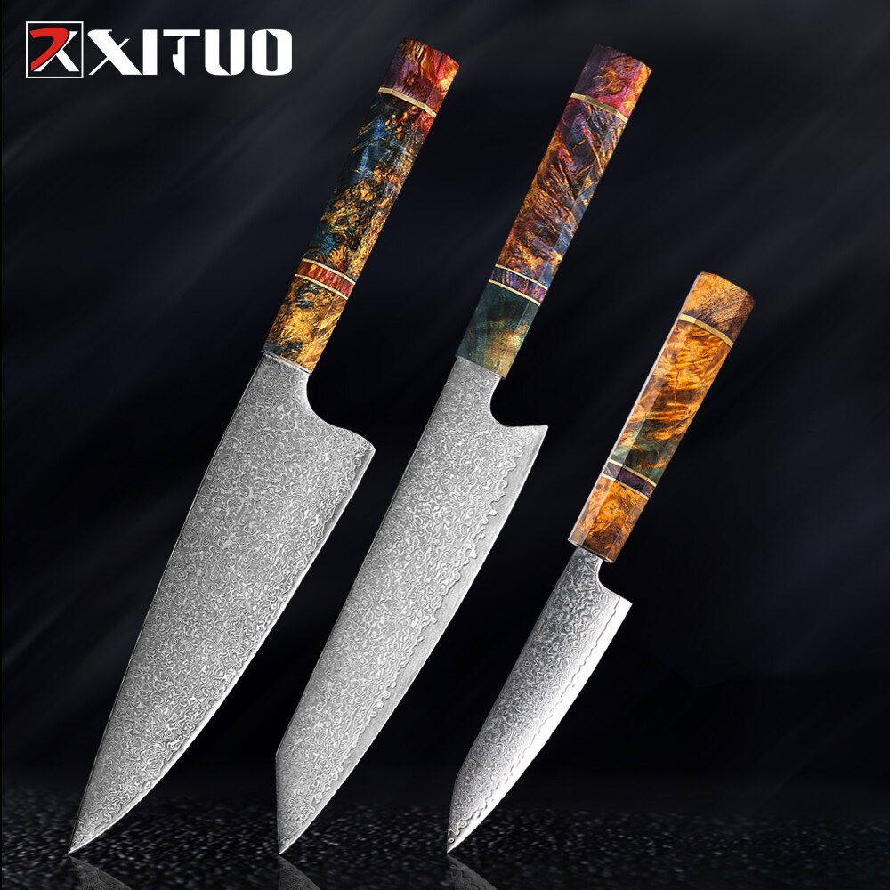 XITUO 2-5PCS Knives Set Nakiri Knife Japanese Damascus Steel Chef Knife Unique Solidified