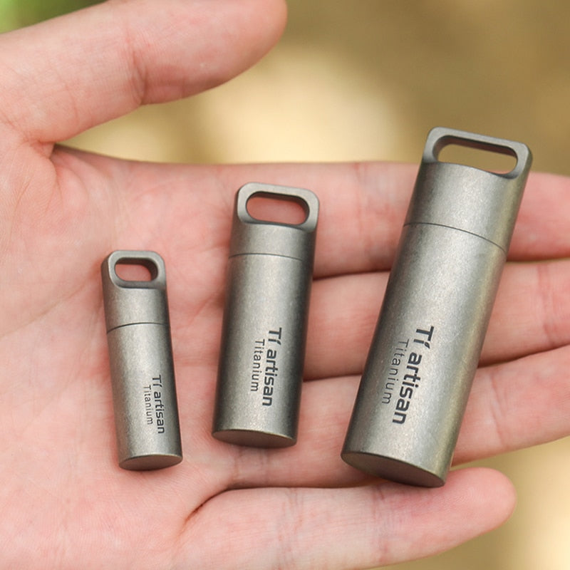 New 2023 Mini Waterproof Capsule Seal Bottle Titanium Outdoor Survival Pill Box Container