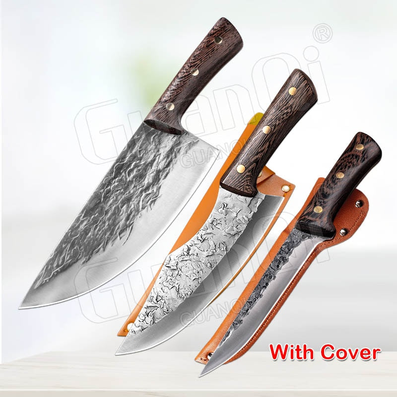 8 Inch Stainless Steel Butcher Knife Fishing Hunting Handmade Forged Bone Knife Meat Cleaver