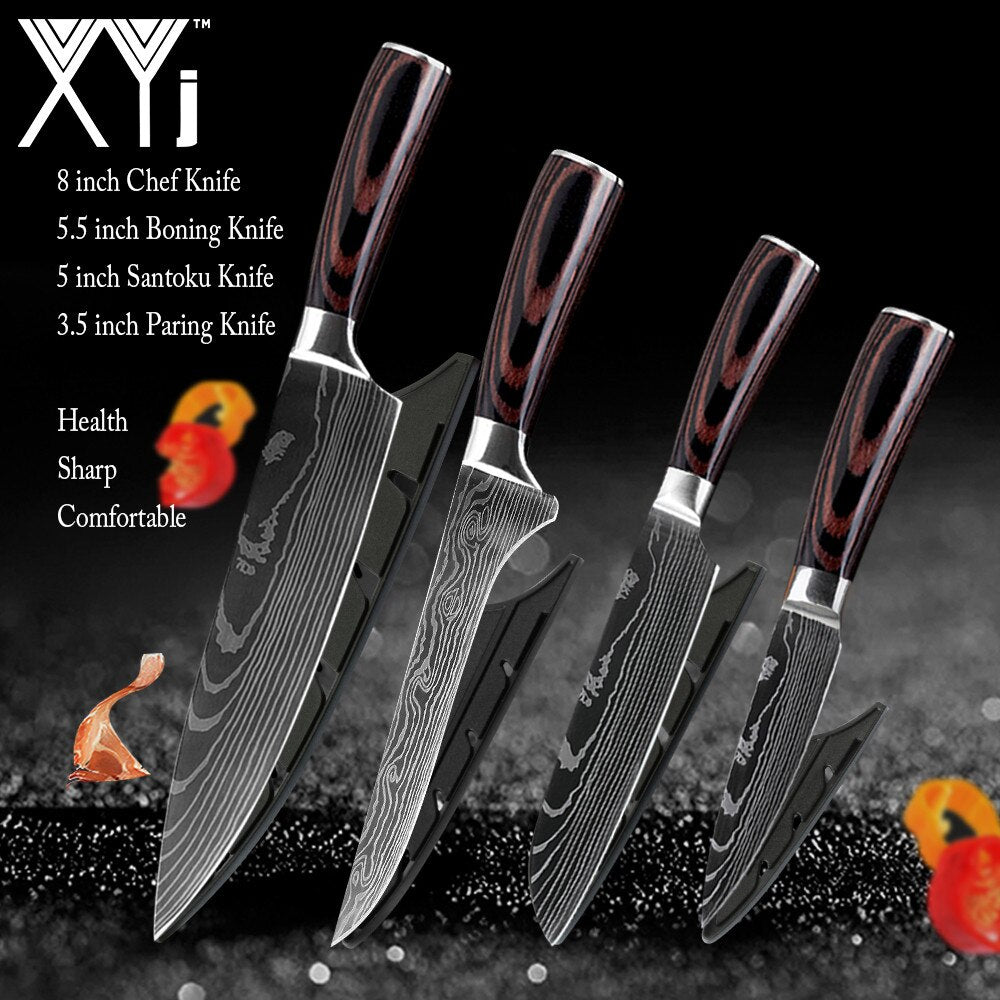 Kitchen Knife Set Stainless Steel Holder Gift Cover Bread Paring Nakiri Knives Cutter Tools