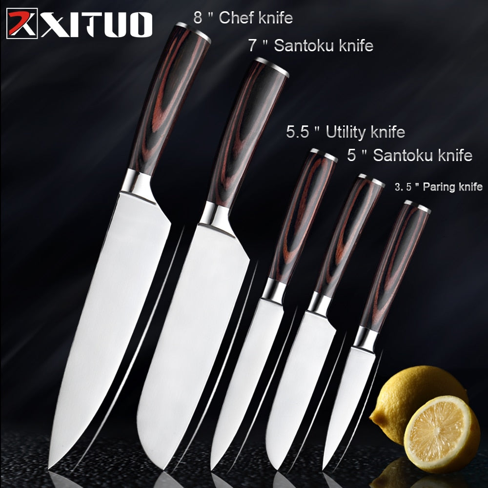 Kitchen knife Chef Knives 1-5PCS Japanese High Carbon Stainless Steel Cleaver Vegetable