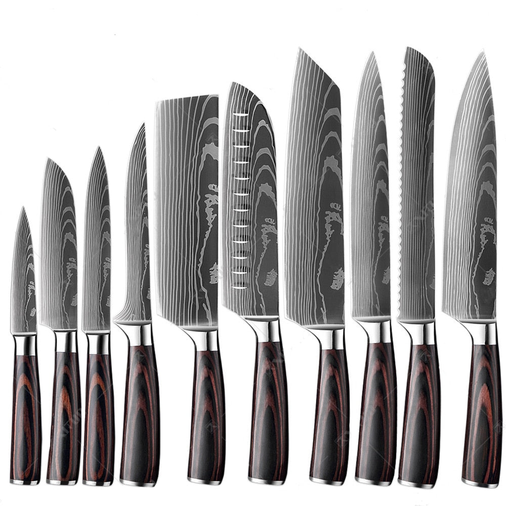 Stainless Steel Damascus Pattern Chef Knives Set Kitchen Set Butcher Boning Knife