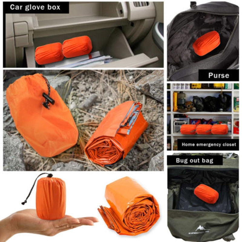 2 Pcs Outdoor Emergency Sleeping Bag Anti-cold Thermal Survival Camping Portable